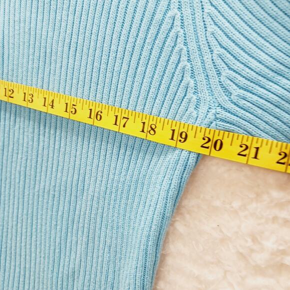 Sweater Full Zip Size L Rhinestone Zipper Powder Blue Dopamine Dressing Ribbed - Picture 11 of 15